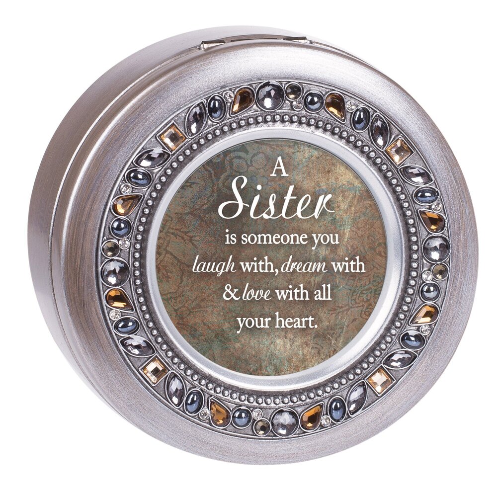 6214 Sister Laugh Dream Love Pewter Jewel Beaded Music Box Plays What a
